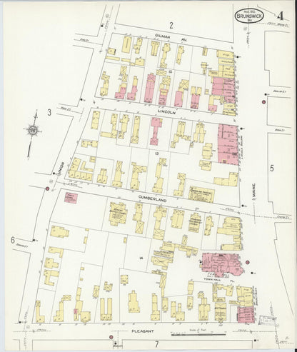Sanborn Fire Insurance Map from Brunswick, Cumberland County, Maine (1912), Sheet #0004 - Complete Map Set gallery image, historic Sanborn map, vintage wall art, Maine Maine