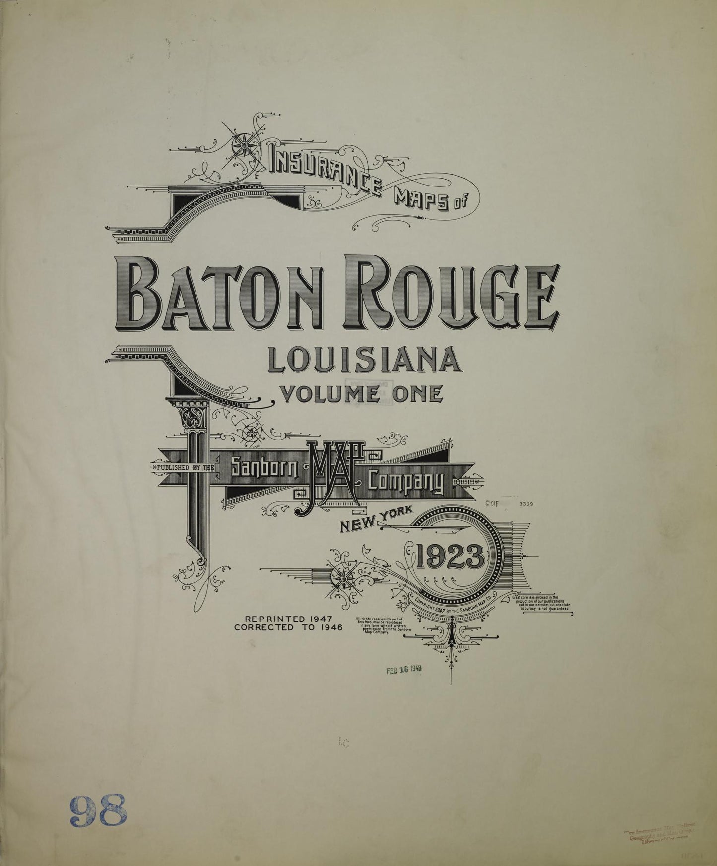 Sanborn Fire Insurance Map from Baton Rouge, East Baton Rouge Parish, Louisiana (1947), Sheet #0001 - Historic Sanborn Fire Insurance Map Print, vintage old map wall art, antique decor, genealogy gift, Louisiana Louisiana map