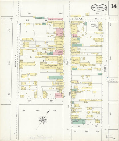 Sanborn Fire Insurance Map from Watsonville, Santa Cruz County, California (1892), Sheet #0014 - Complete Map Set gallery image, historic Sanborn map, vintage wall art, California California