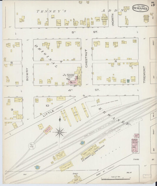 Sanborn Fire Insurance Map from Kewanee, Henry County, Illinois (1885), Sheet #0005 - Historic Sanborn Fire Insurance Map Print, vintage old map wall art, antique decor, genealogy gift, Illinois Illinois map