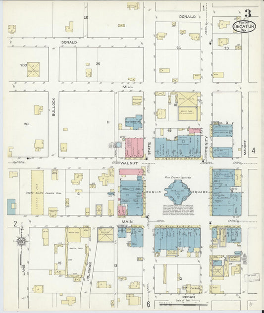 Sanborn Fire Insurance Map from Decatur, Wise County, Texas (1914), Sheet #0003 - Historic Sanborn Fire Insurance Map Print, vintage old map wall art, antique decor, genealogy gift, Texas Texas map