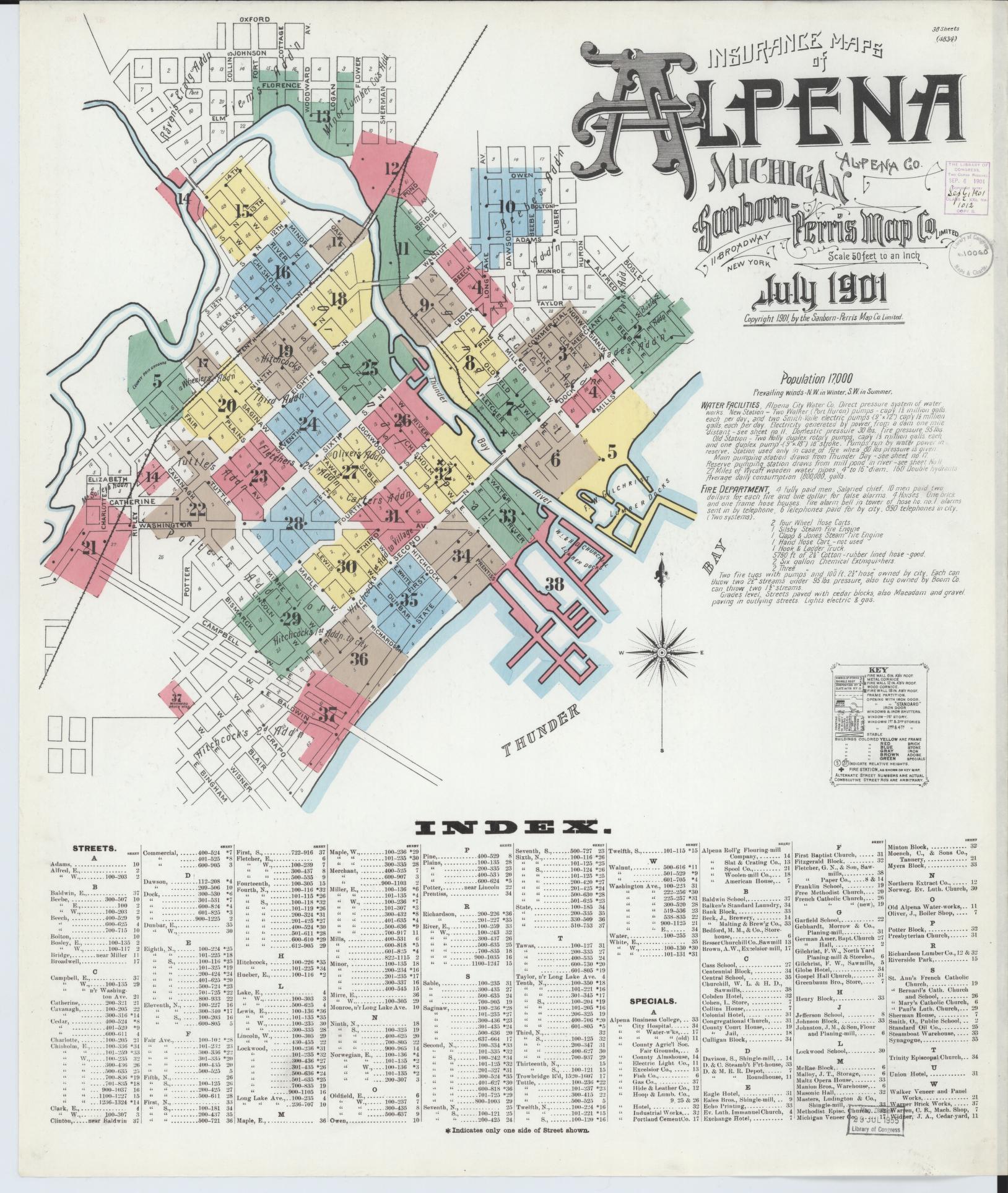 Sanborn Fire Insurance Map from Alpena, Alpena County, Michigan (1901), Sheet #0001 - Historic Sanborn Fire Insurance Map Print, vintage old map wall art, antique decor, genealogy gift, Michigan Michigan map
