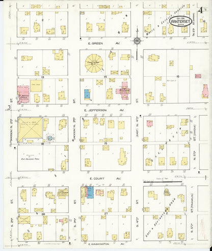 Sanborn Fire Insurance Map from Winterset, Madison County, Iowa (1916), Sheet #0004 - Historic Sanborn Fire Insurance Map Print, vintage old map wall art