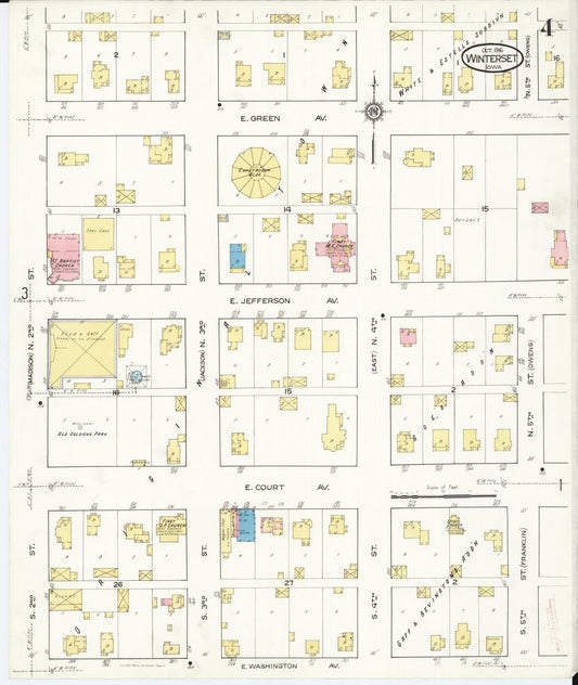 Sanborn Fire Insurance Map from Winterset, Madison County, Iowa (1916), Sheet #0004 - Historic Sanborn Fire Insurance Map Print, vintage old map wall art
