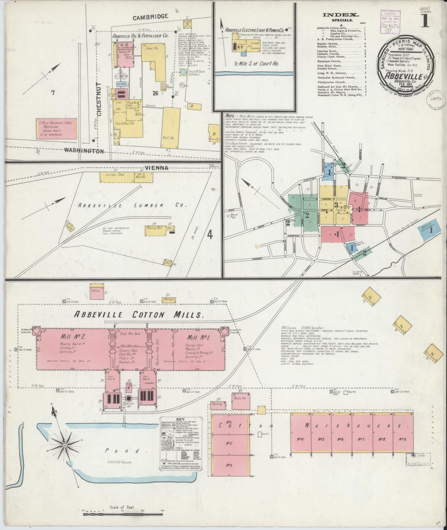 Sanborn Fire Insurance Map from Abbeville, Abbeville County, South Carolina (1901), Sheet #0001 - Historic Sanborn Fire Insurance Map Print, vintage old map wall art, antique decor, genealogy gift, South Carolina South Carolina map