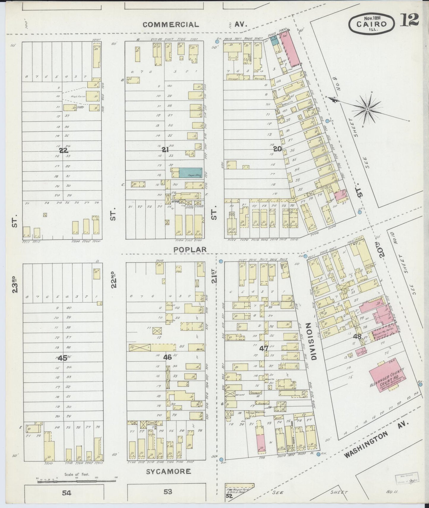 Sanborn Fire Insurance Map from Cairo, Alexander County, Illinois (1891), Sheet #0012 - Complete Map Set gallery image, historic Sanborn map, vintage wall art, Illinois Illinois