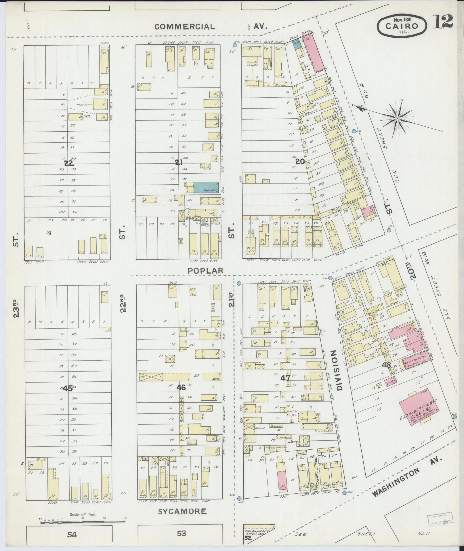 Sanborn Fire Insurance Map from Cairo, Alexander County, Illinois (1891), Sheet #0012 - Complete Map Set gallery image, historic Sanborn map, vintage wall art, Illinois Illinois