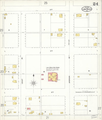 Sanborn Fire Insurance Map from Long Beach, Los Angeles County, California (1902), Sheet #0024 - Historic Sanborn Fire Insurance Map Print, vintage old map wall art, antique decor, genealogy gift, California California map