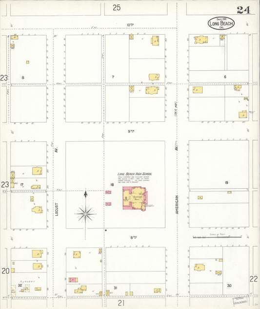 Sanborn Fire Insurance Map from Long Beach, Los Angeles County, California (1902), Sheet #0024 - Historic Sanborn Fire Insurance Map Print, vintage old map wall art, antique decor, genealogy gift, California California map