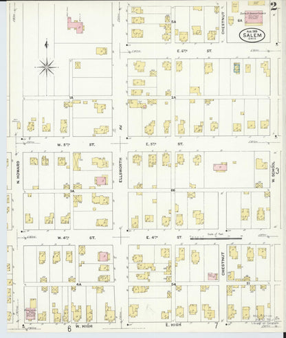 Sanborn Fire Insurance Map from Salem, Columbiana County, Ohio (1909), Sheet #0002 - Historic Sanborn Fire Insurance Map Print, vintage old map wall art, antique decor, genealogy gift, Ohio Ohio map