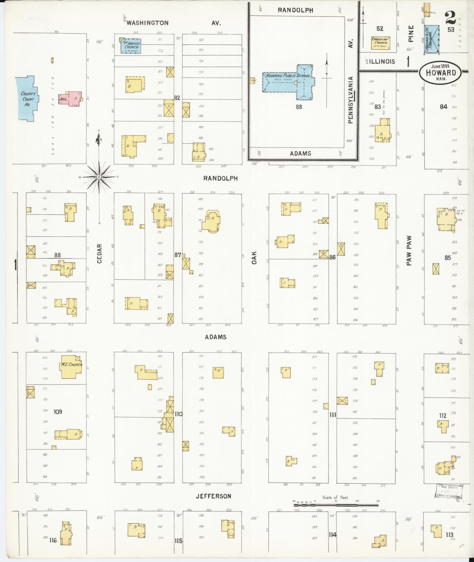 Sanborn Fire Insurance Map from Howard, Elk County, Kansas (1899), Sheet #0002 - Historic Sanborn Fire Insurance Map Print, vintage old map wall art, antique decor, genealogy gift, Kansas Kansas map