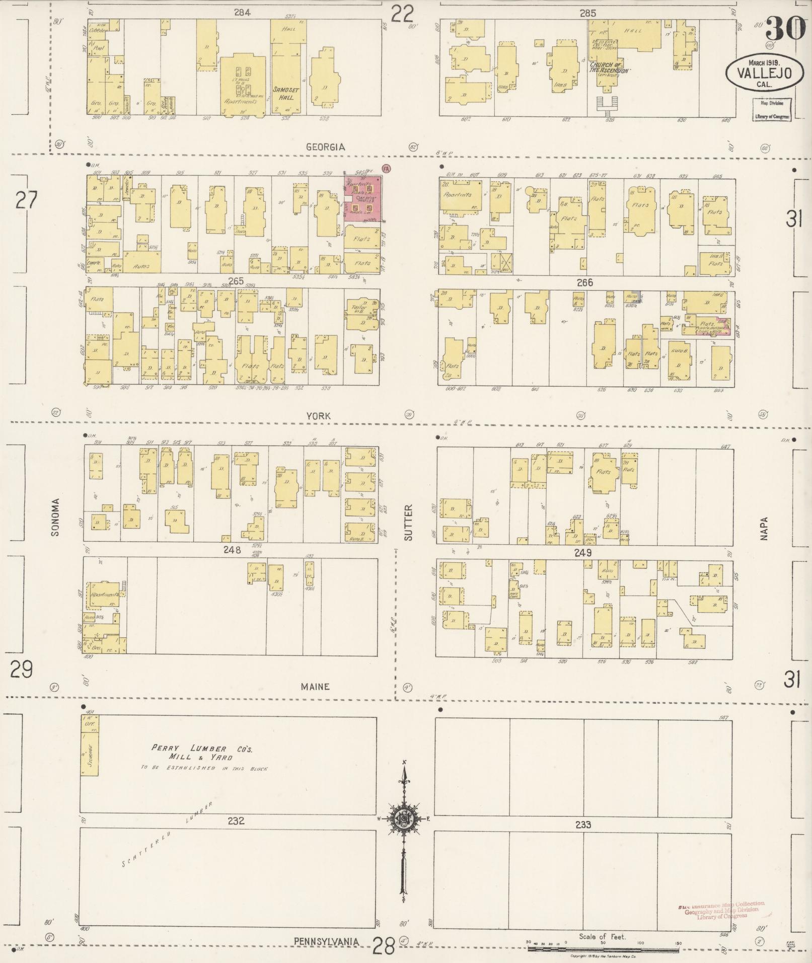 Sanborn Fire Insurance Map from Vallejo, Solano County, California (1919), Sheet #0030 - Complete Map Set gallery image, historic Sanborn map, vintage wall art, California California