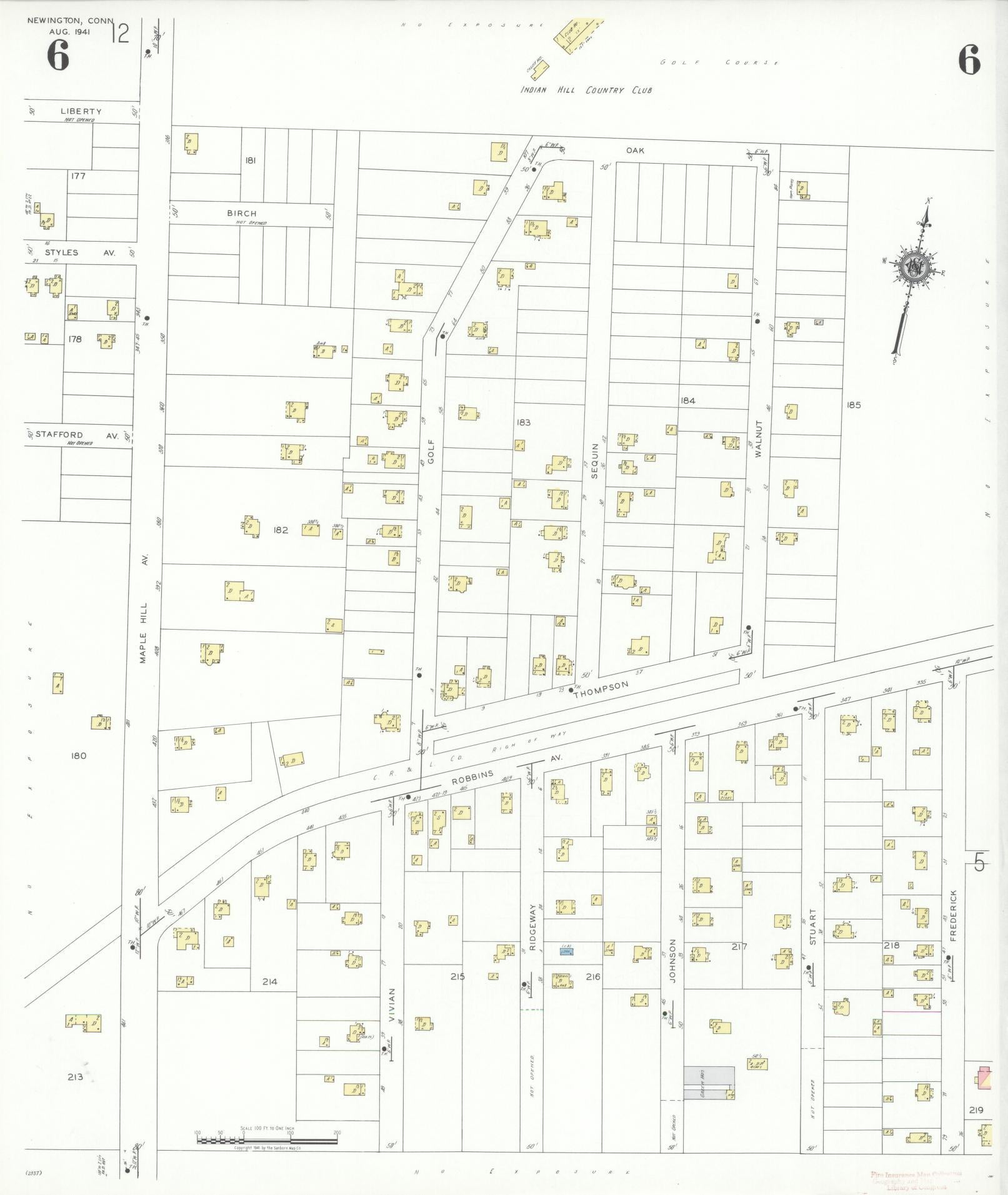 Sanborn Fire Insurance Map from Newington, Hartford County, Connecticut (1941), Sheet #0006 - Complete Map Set gallery image, historic Sanborn map, vintage wall art, Connecticut Connecticut