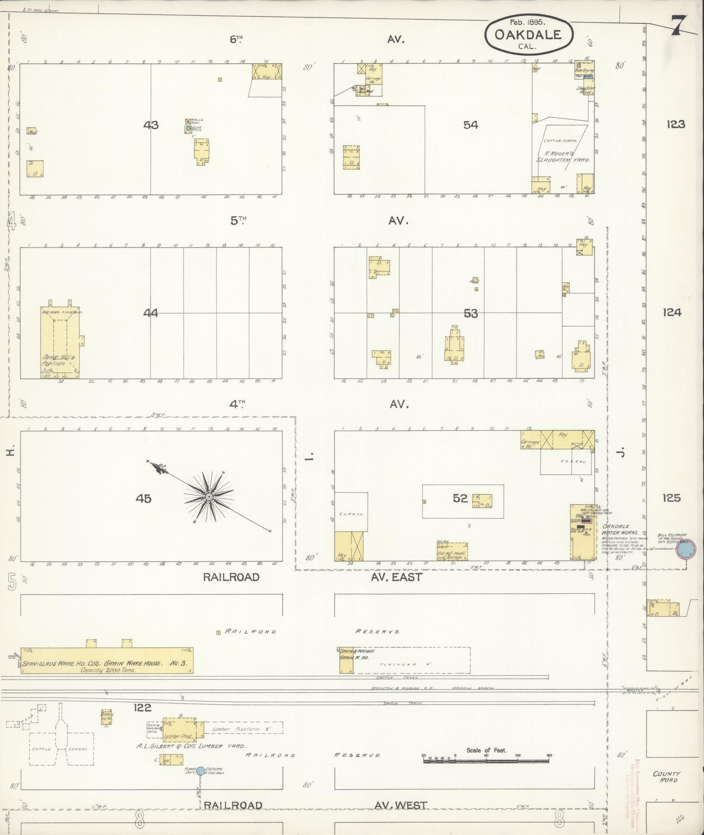 Sanborn Fire Insurance Map from Oakdale, Stanislaus County, California (1895), Sheet #0007 - Historic Sanborn Fire Insurance Map Print, vintage old map wall art, antique decor, genealogy gift, California California map