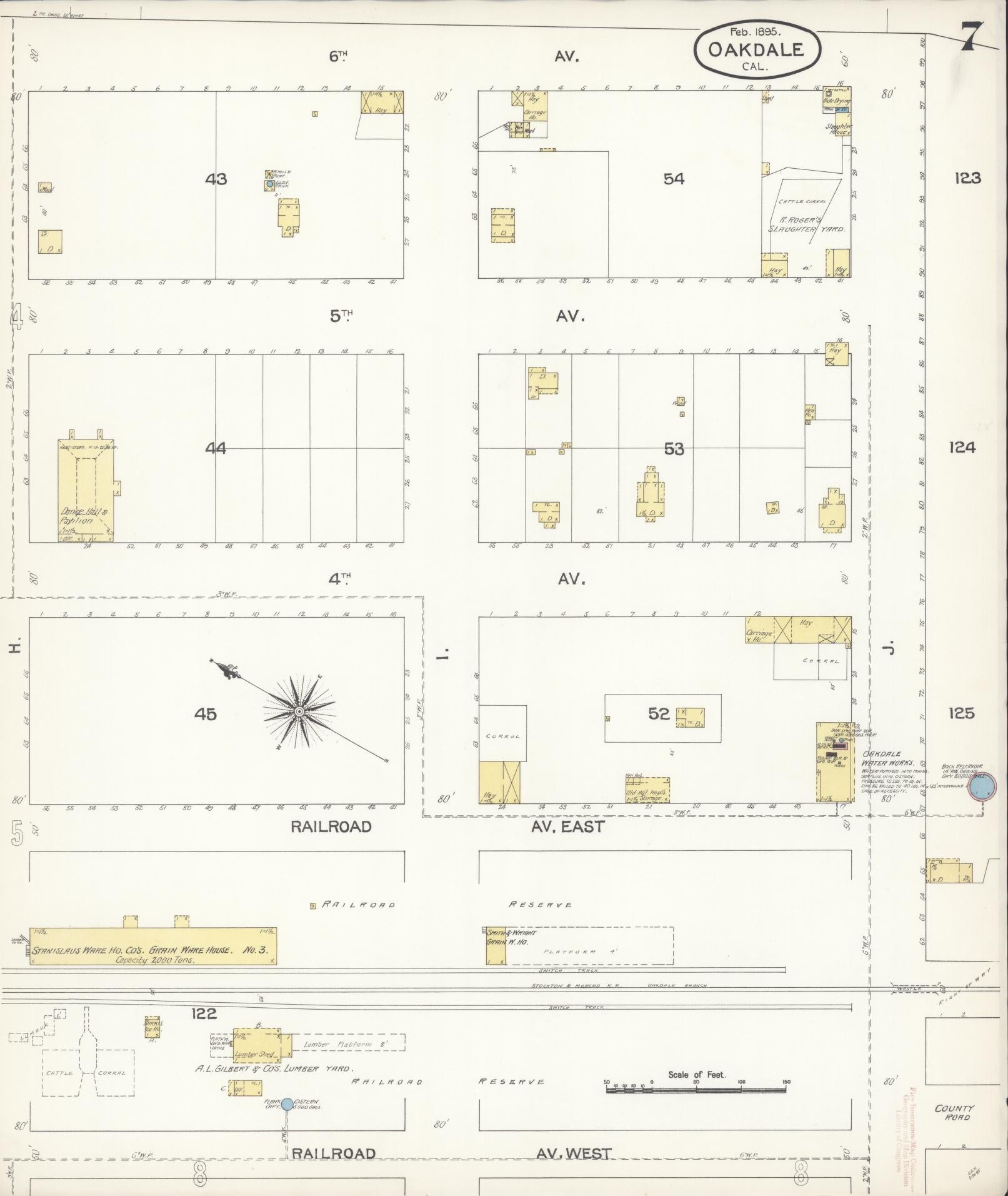 Sanborn Fire Insurance Map from Oakdale, Stanislaus County, California (1895), Sheet #0007 - Historic Sanborn Fire Insurance Map Print, vintage old map wall art, antique decor, genealogy gift, California California map