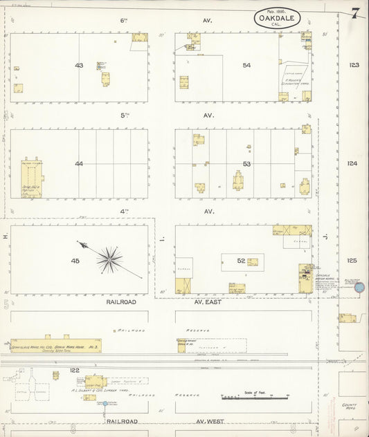 Sanborn Fire Insurance Map from Oakdale, Stanislaus County, California (1895), Sheet #0007 - Historic Sanborn Fire Insurance Map Print, vintage old map wall art, antique decor, genealogy gift, California California map