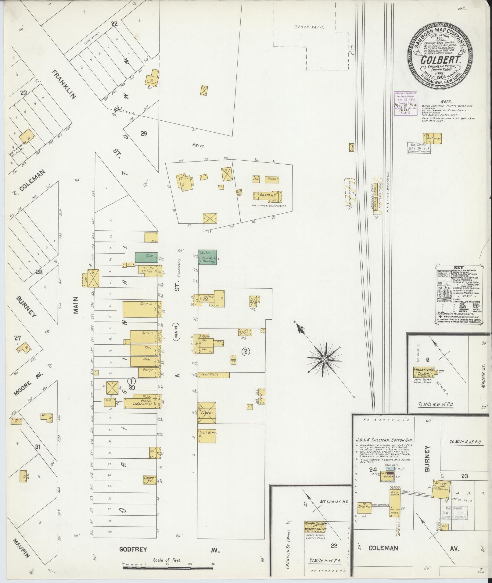 Sanborn Fire Insurance Map from Colbert, Bryan County, Oklahoma (1904), Sheet #0001 - Historic Sanborn Fire Insurance Map Print, vintage old map wall art, antique decor, genealogy gift, Oklahoma Oklahoma map