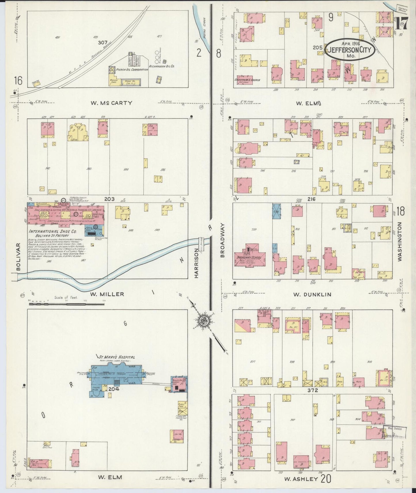 Sanborn Fire Insurance Map from Jefferson City, Cole County, Missouri (1916), Sheet #0017 - Complete Map Set gallery image, historic Sanborn map, vintage wall art, Missouri Missouri
