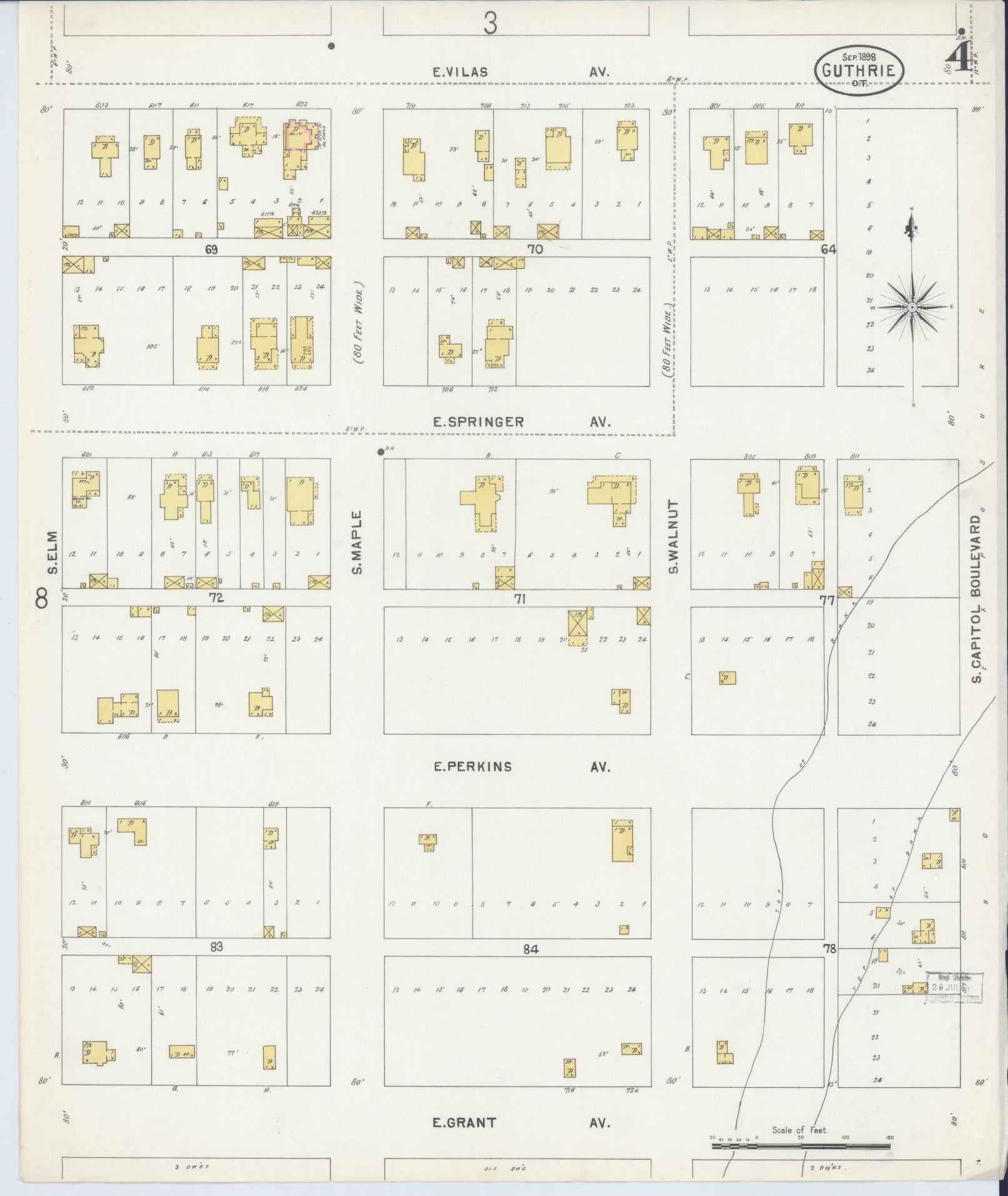 Sanborn Fire Insurance Map from Guthrie, Logan County, Oklahoma (1898), Sheet #0004 - Complete Map Set gallery image, historic Sanborn map, vintage wall art, Oklahoma Oklahoma