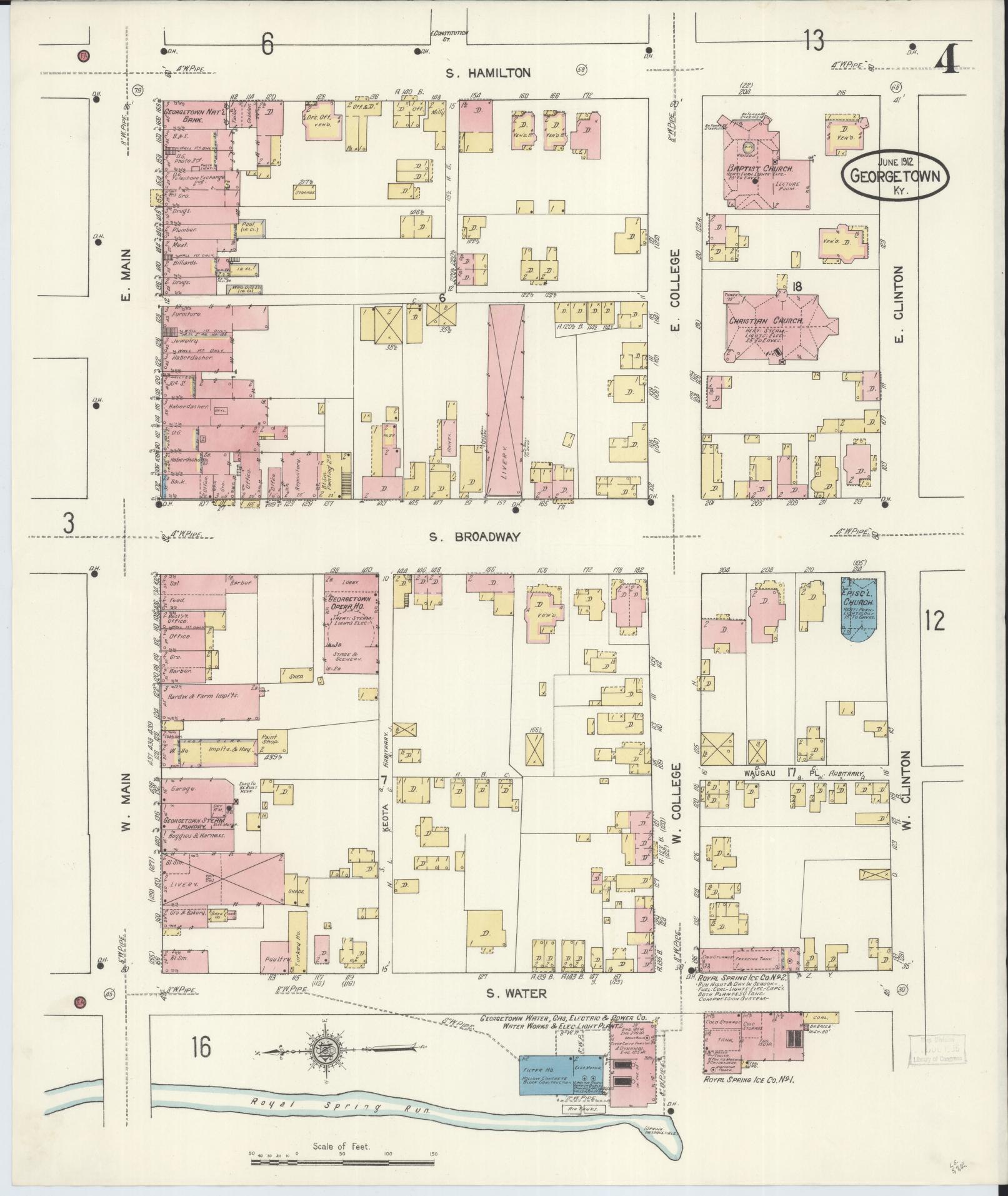 Sanborn Fire Insurance Map from Georgetown, Scott County, Kentucky (1912), Sheet #0004 - Complete Map Set gallery image, historic Sanborn map, vintage wall art, Kentucky Kentucky