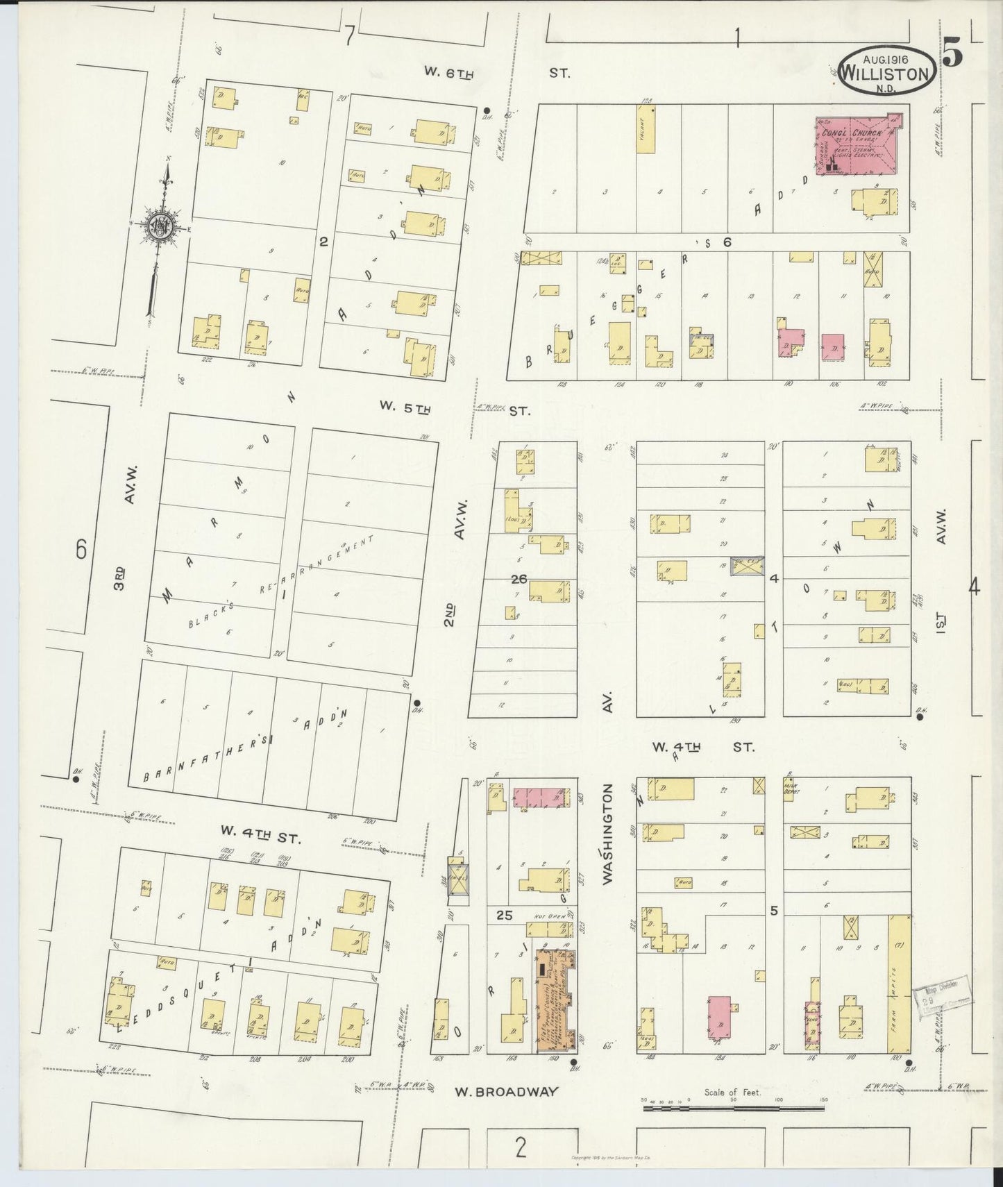 Sanborn Fire Insurance Map from Williston, Williams County, North Dakota (1916), Sheet #0005 - Complete Map Set gallery image, historic Sanborn map, vintage wall art, North Dakota North Dakota
