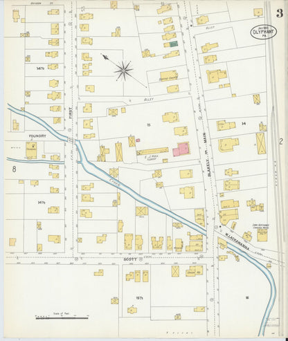 Sanborn Fire Insurance Map from Olyphant, Lackawanna County, Pennsylvania (1903), Sheet #0003 - Historic Sanborn Fire Insurance Map Print, vintage old map wall art, antique decor, genealogy gift, Pennsylvania Pennsylvania map