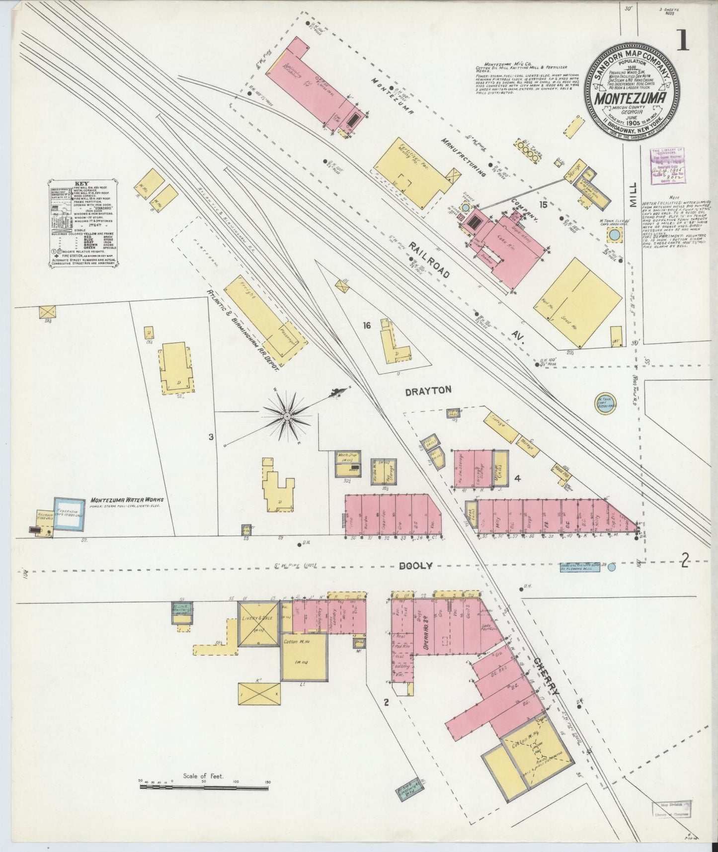 Sanborn Fire Insurance Map from Montezuma, Macon County, Georgia (1905), Sheet #0001 - Complete Map Set gallery image, historic Sanborn map, vintage wall art, Georgia Georgia