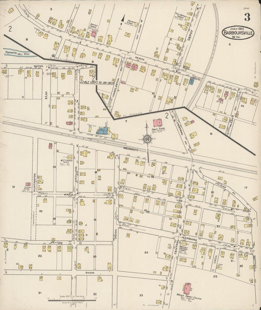 Sanborn Fire Insurance Map from Barboursville, Cabell County, West Virginia (1922), Sheet #0003 - Historic Sanborn Fire Insurance Map Print, vintage old map wall art, antique decor, genealogy gift, West Virginia West Virginia map