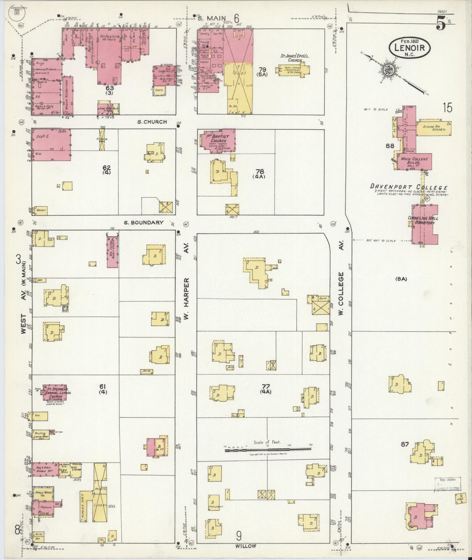 Sanborn Fire Insurance Map from Lenoir, Caldwell County, North Carolina (1921), Sheet #0005 - Historic Sanborn Fire Insurance Map Print, vintage old map wall art, antique decor, genealogy gift, North Carolina North Carolina map