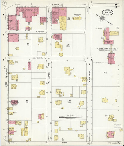 Sanborn Fire Insurance Map from Lenoir, Caldwell County, North Carolina (1921), Sheet #0005 - Historic Sanborn Fire Insurance Map Print, vintage old map wall art, antique decor, genealogy gift, North Carolina North Carolina map
