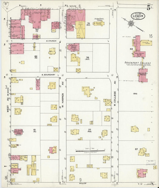 Sanborn Fire Insurance Map from Lenoir, Caldwell County, North Carolina (1921), Sheet #0005 - Historic Sanborn Fire Insurance Map Print, vintage old map wall art, antique decor, genealogy gift, North Carolina North Carolina map