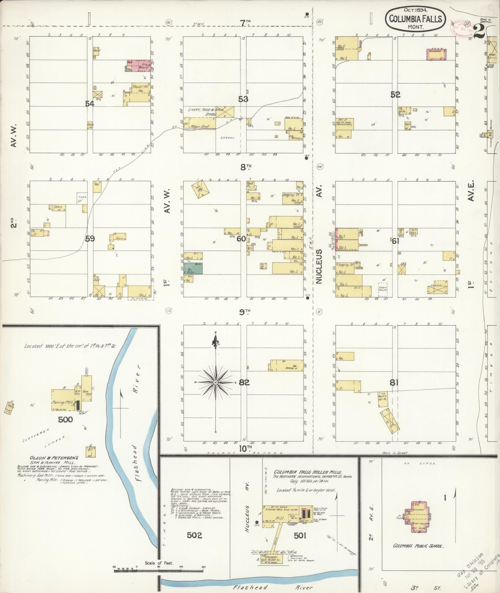 Sanborn Fire Insurance Map from Columbia Falls, Flathead County, Montana (1894), Sheet #0002 - Complete Map Set gallery image, historic Sanborn map, vintage wall art, Montana Montana