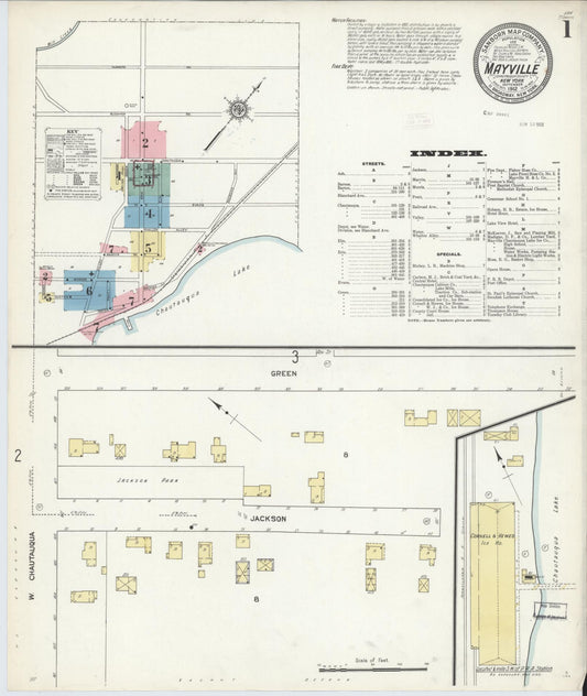 Sanborn Fire Insurance Map from Mayville, Chautauqua County, New York (1912), Sheet #0001 - Historic Sanborn Fire Insurance Map Print, vintage old map wall art, antique decor, genealogy gift, New York New York map