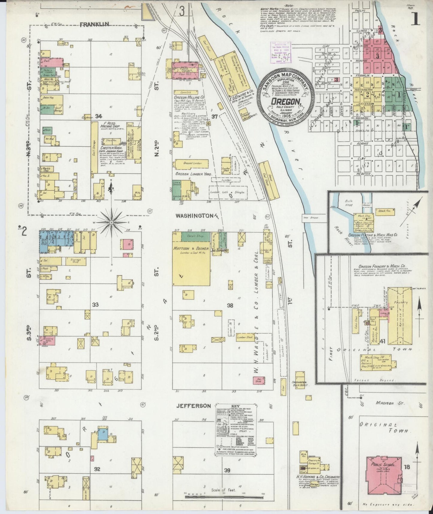 Sanborn Fire Insurance Map from Oregon, Ogle County, Illinois (1905), Sheet #0001 - Historic Sanborn Fire Insurance Map Print, vintage old map wall art, antique decor, genealogy gift, Oregon Oregon map