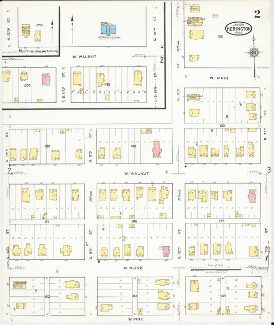 Sanborn Fire Insurance Map from Herington, Dickinson County, Kansas (1918), Sheet #0002 - Historic Sanborn Fire Insurance Map Print, vintage old map wall art, antique decor, genealogy gift, Kansas Kansas map