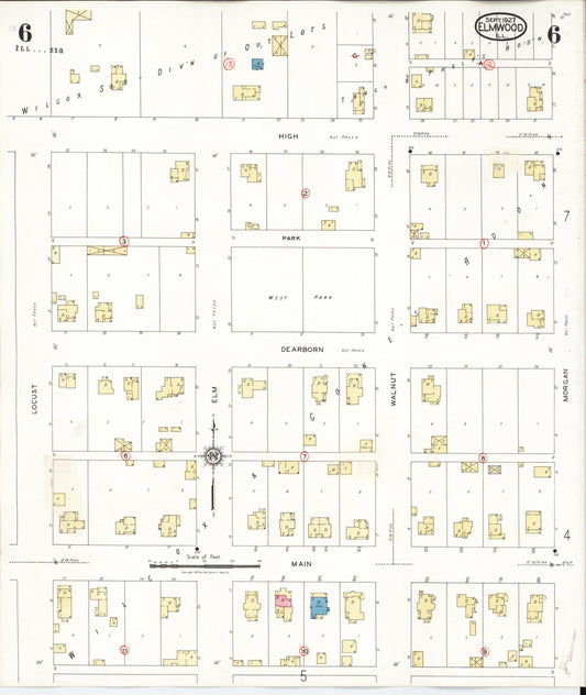 Sanborn Fire Insurance Map from Elmwood, Peoria County, Illinois (1944), Sheet #0006 - Historic Sanborn Fire Insurance Map Print, vintage old map wall art, antique decor, genealogy gift, Illinois Illinois map