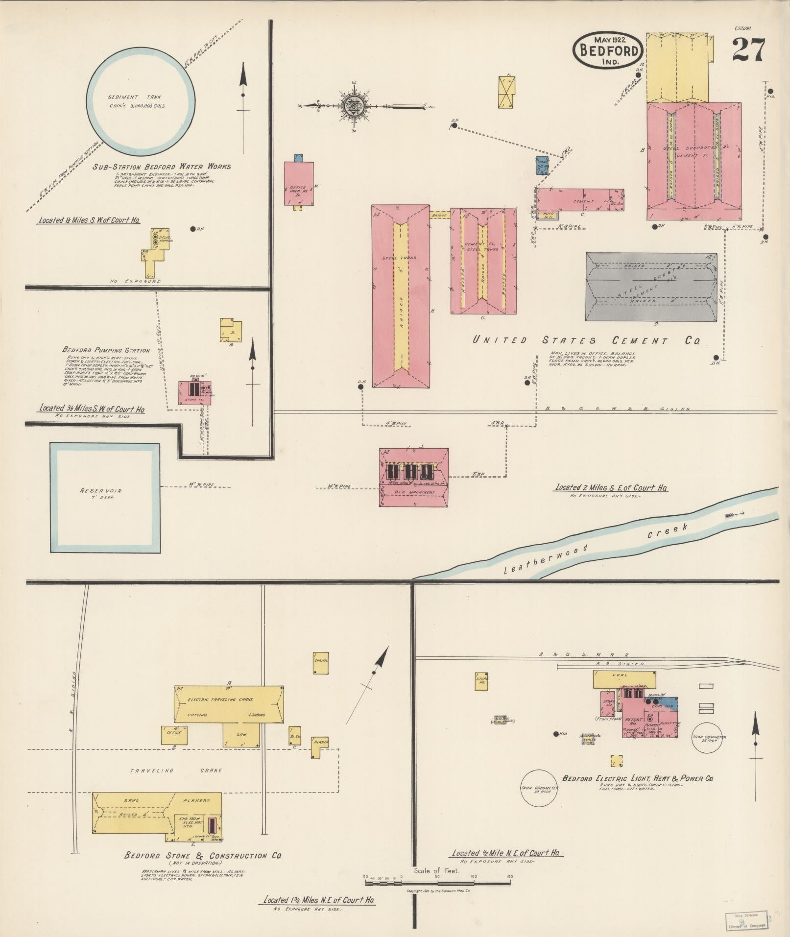 Sanborn Fire Insurance Map from Bedford, Lawrence County, Indiana (1922), Sheet #0027 - Historic Sanborn Fire Insurance Map Print, vintage old map wall art, antique decor, genealogy gift, Indiana Indiana map