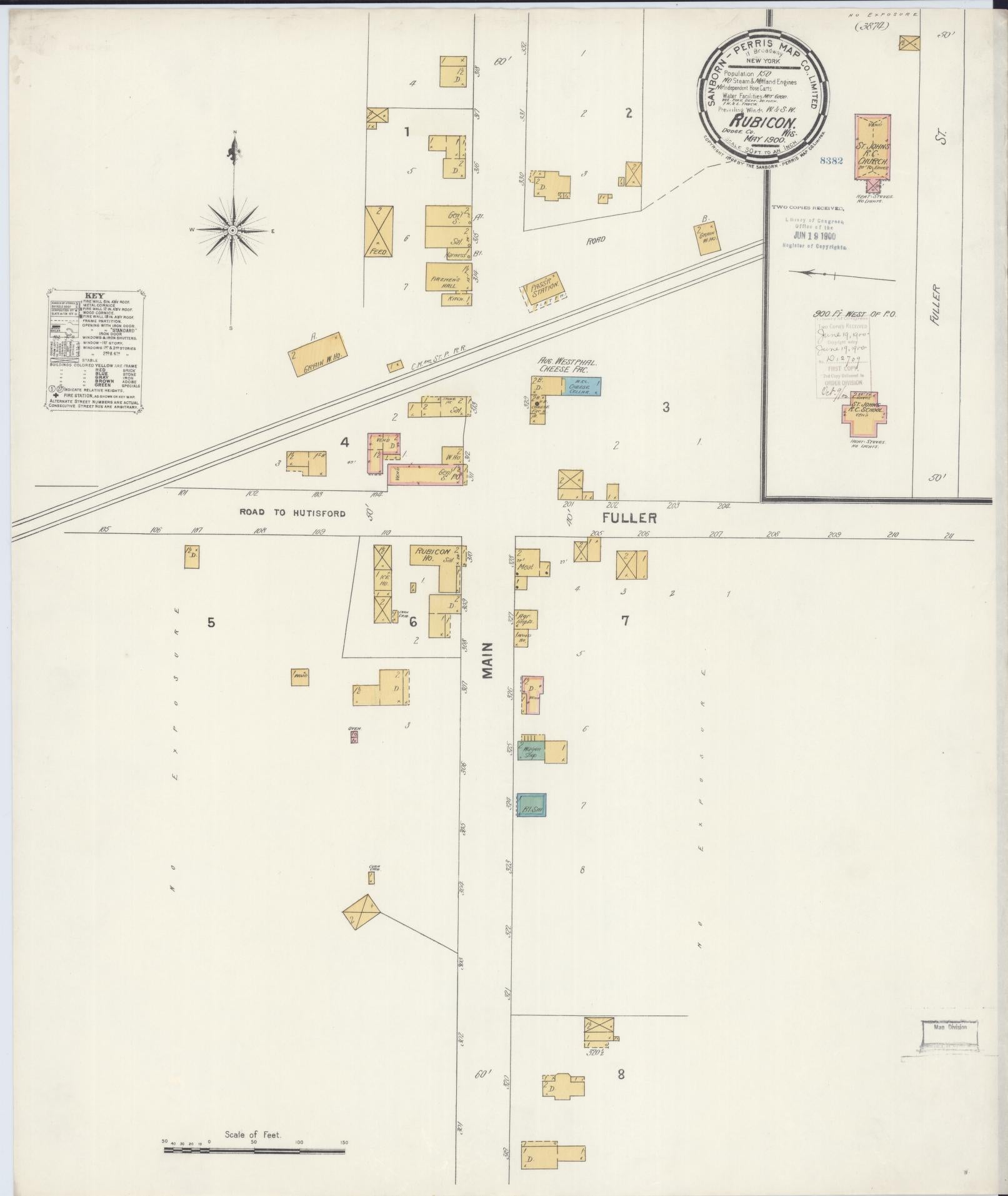 Sanborn Fire Insurance Map from Rubicon, Dodge County, Wisconsin (1900), Sheet #0001 - Historic Sanborn Fire Insurance Map Print, vintage old map wall art, antique decor, genealogy gift, Wisconsin Wisconsin map