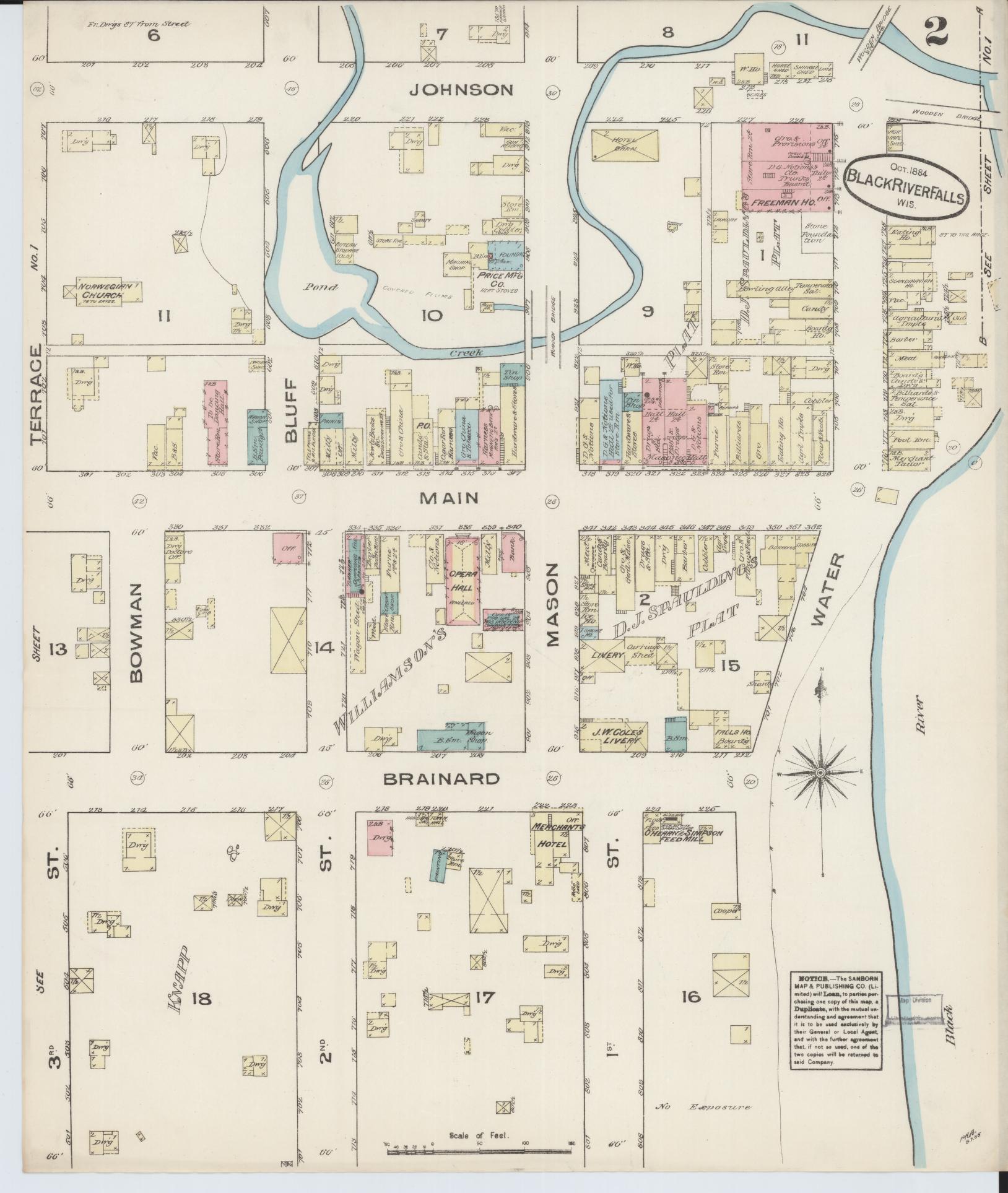 Sanborn Fire Insurance Map from Black River Falls, Jackson County, Wisconsin (1884), Sheet #0002 - Complete Map Set gallery image, historic Sanborn map, vintage wall art, Wisconsin Wisconsin