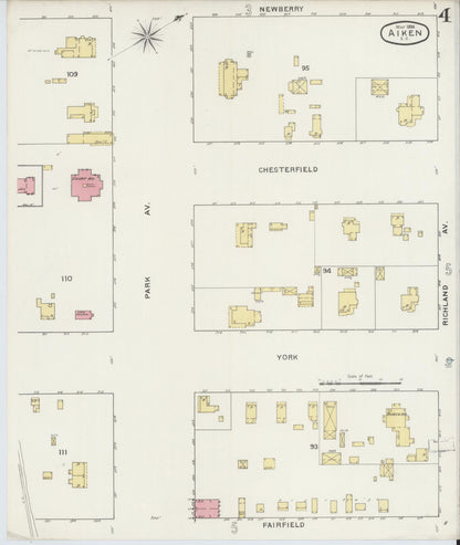 Sanborn Fire Insurance Map from Aiken, Aiken County, South Carolina (1894), Sheet #0004 - Complete Map Set gallery image, historic Sanborn map, vintage wall art, South Carolina South Carolina