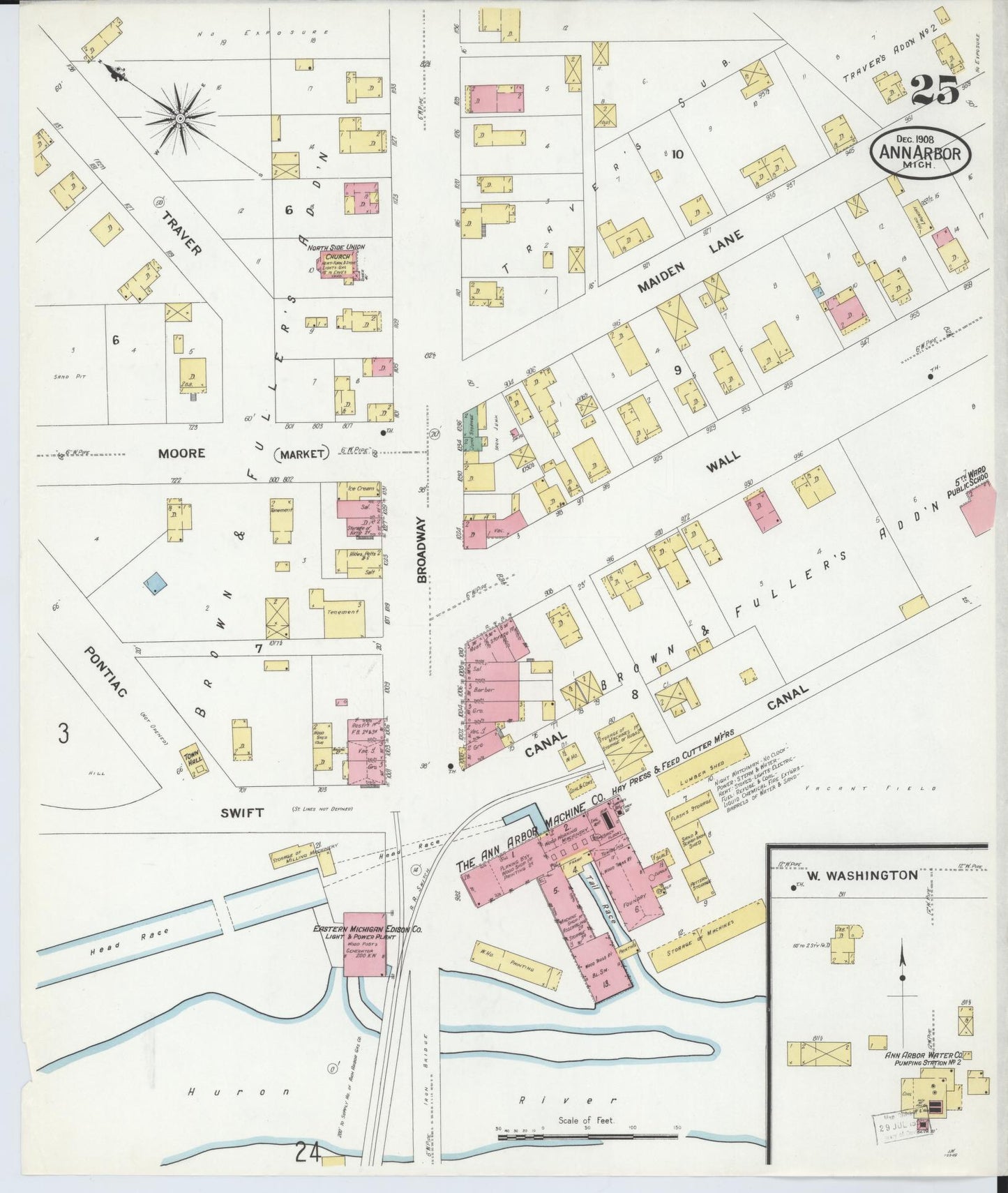 Sanborn Fire Insurance Map from Ann Arbor, Washtenaw County, Michigan (1908), Sheet #0025 - Complete Map Set gallery image, historic Sanborn map, vintage wall art, Michigan Michigan
