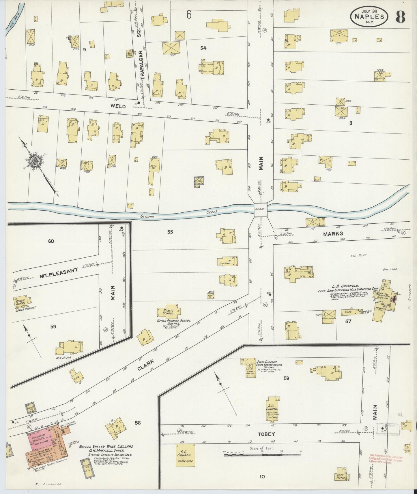 Sanborn Fire Insurance Map from Naples, Ontario County, New York (1911), Sheet #0008 - Complete Map Set gallery image, historic Sanborn map, vintage wall art, New York New York