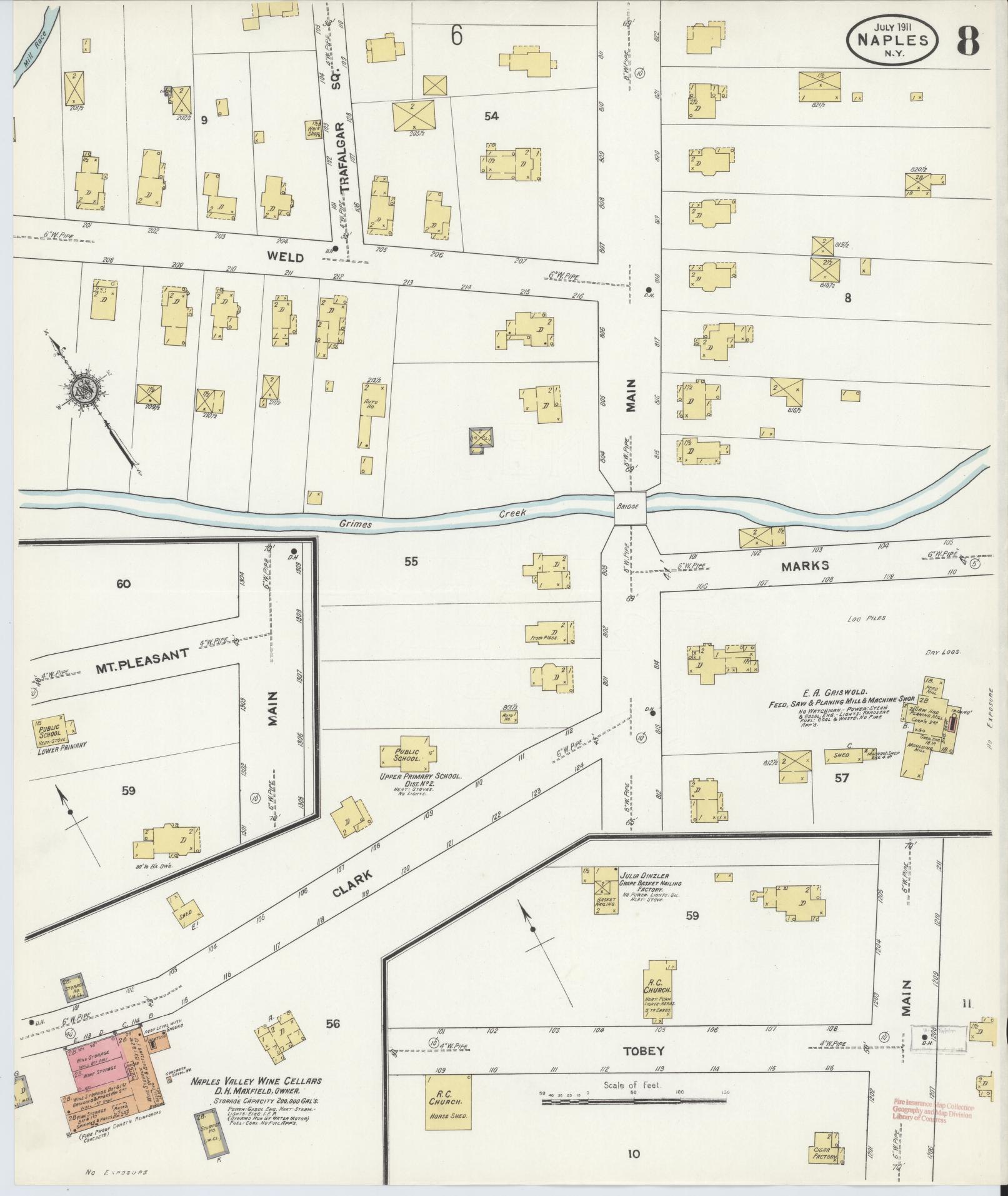 Sanborn Fire Insurance Map from Naples, Ontario County, New York (1911), Sheet #0008 - Complete Map Set gallery image, historic Sanborn map, vintage wall art, New York New York
