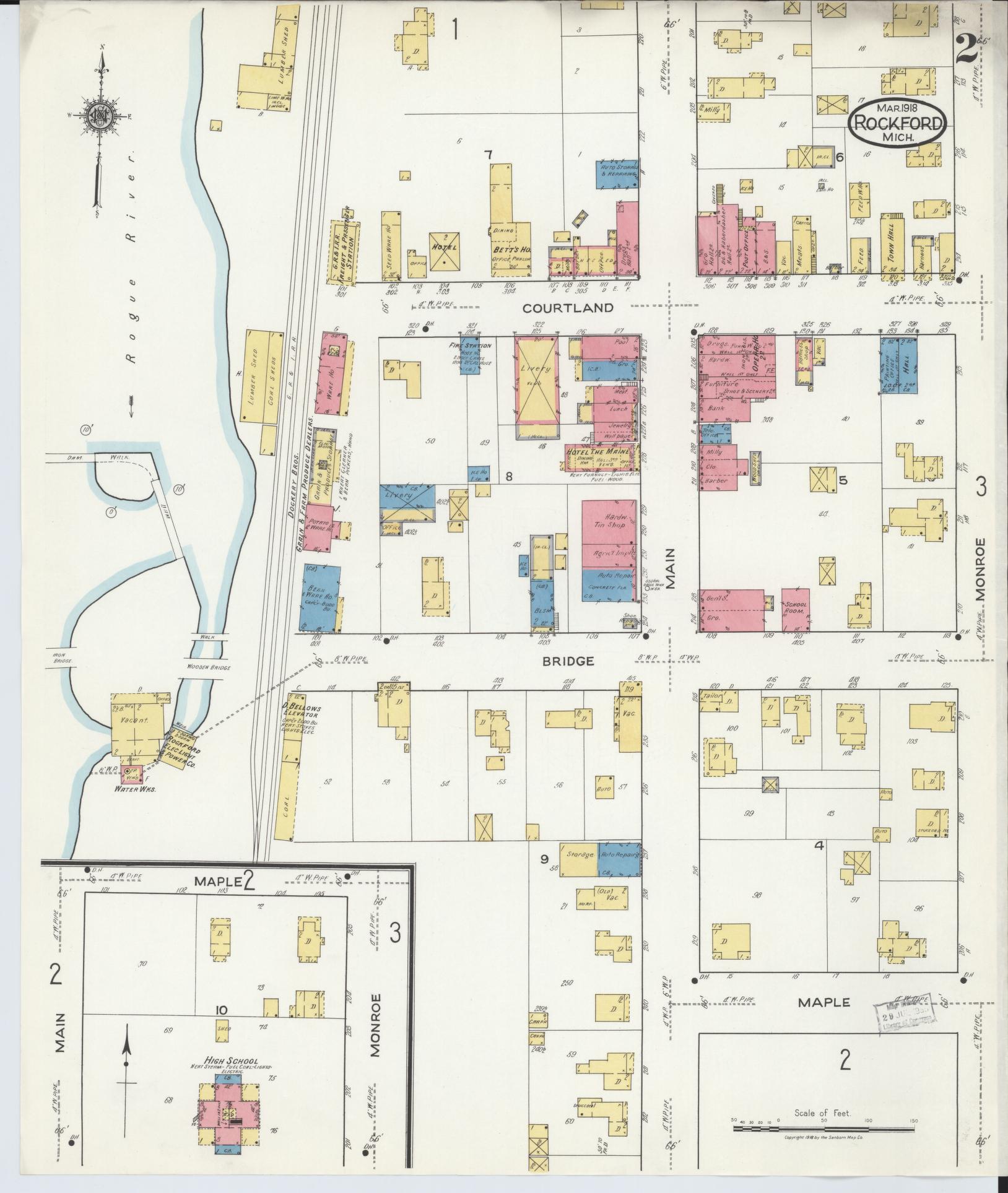 Sanborn Fire Insurance Map from Rockford, Kent County, Michigan (1918), Sheet #0002 - Complete Map Set gallery image, historic Sanborn map, vintage wall art, Michigan Michigan