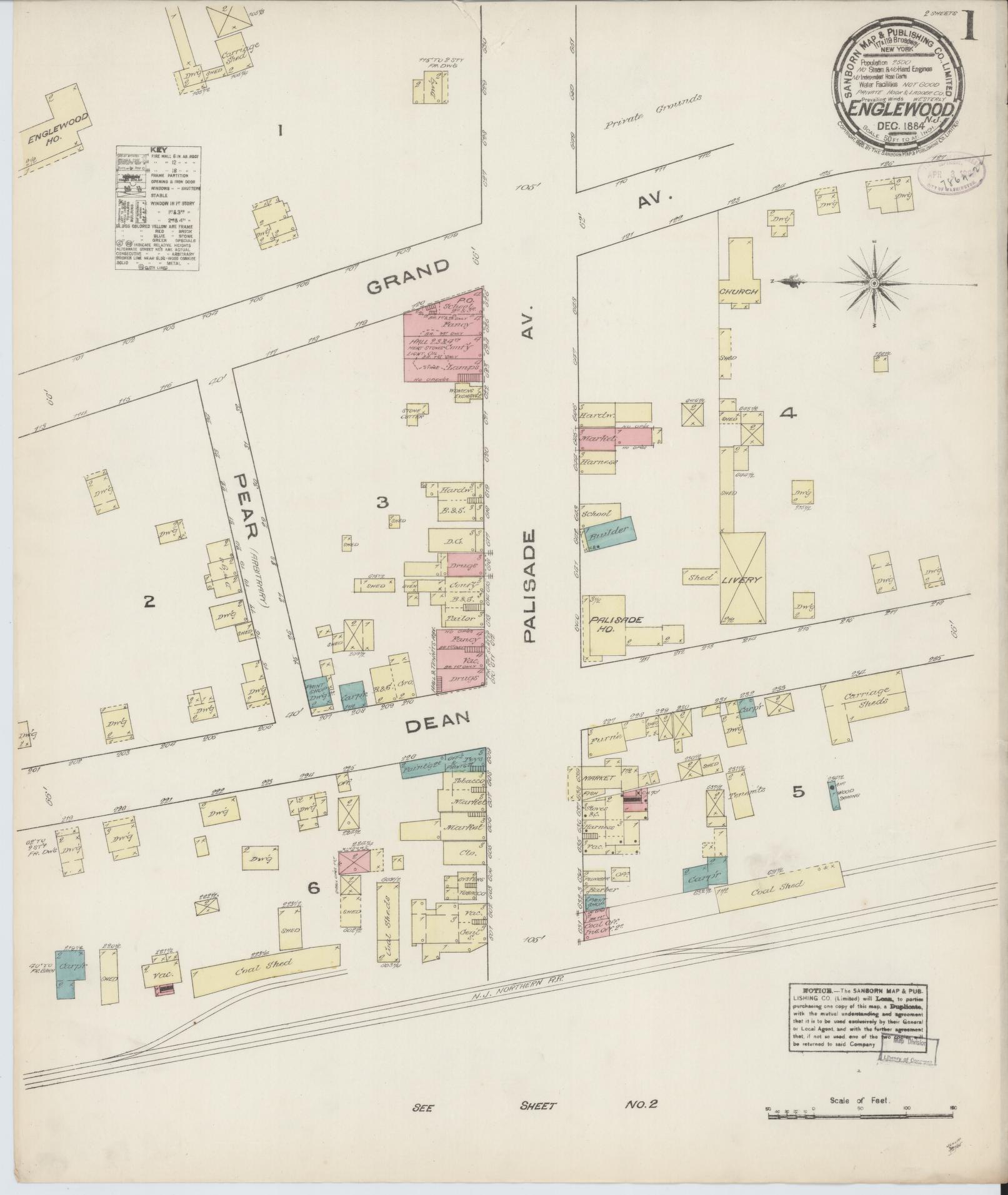 Sanborn Fire Insurance Map from Englewood, Bergen County, New Jersey. (1884) – Historic Sanborn Fire Insurance Map Print