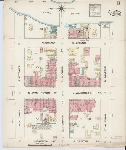 Sanborn Fire Insurance Map from Lansing, Ingham County, Michigan (1885), Sheet #0003 - Historic Sanborn Fire Insurance Map Print, vintage old map wall art, antique decor, genealogy gift, Michigan Michigan map