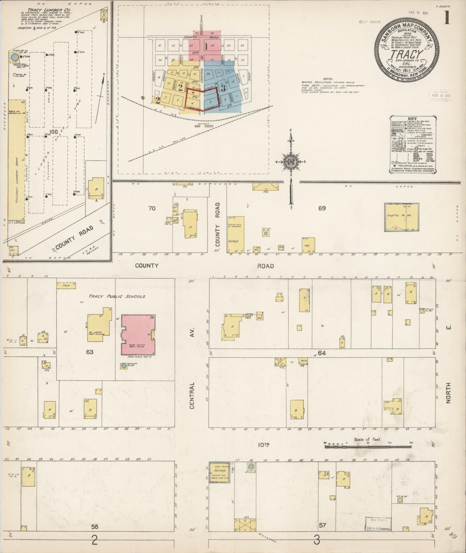 Sanborn Fire Insurance Map from Tracy, San Joaquin County, California. (1911) – Historic Sanborn Fire Insurance Map Print