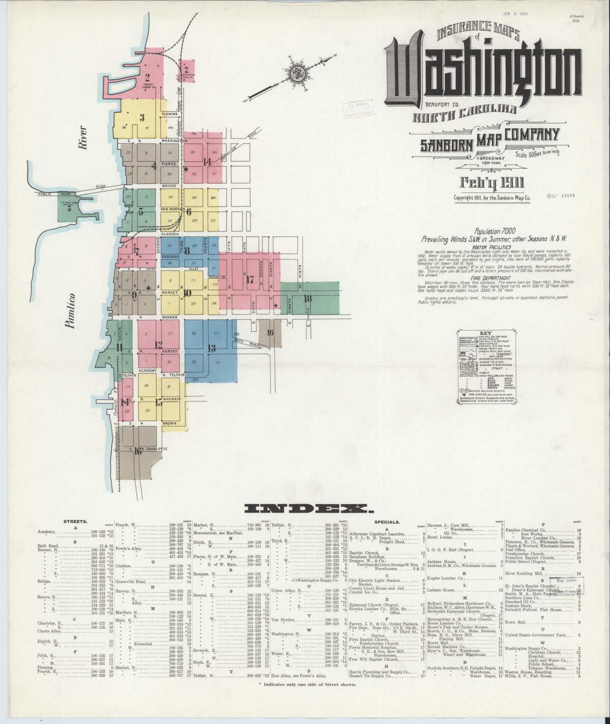 Sanborn Fire Insurance Map from Washington, Beaufort County, North Carolina (1911), Sheet #0001 - Complete Map Set gallery image, historic Sanborn map, vintage wall art, Washington Washington