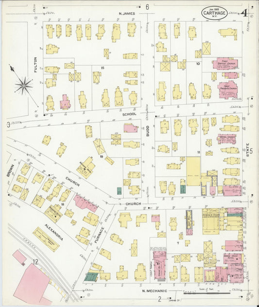 Sanborn Fire Insurance Map from Carthage, Jefferson County, New York (1908), Sheet #0004 - Historic Sanborn Fire Insurance Map Print, vintage old map wall art, antique decor, genealogy gift, New York New York map