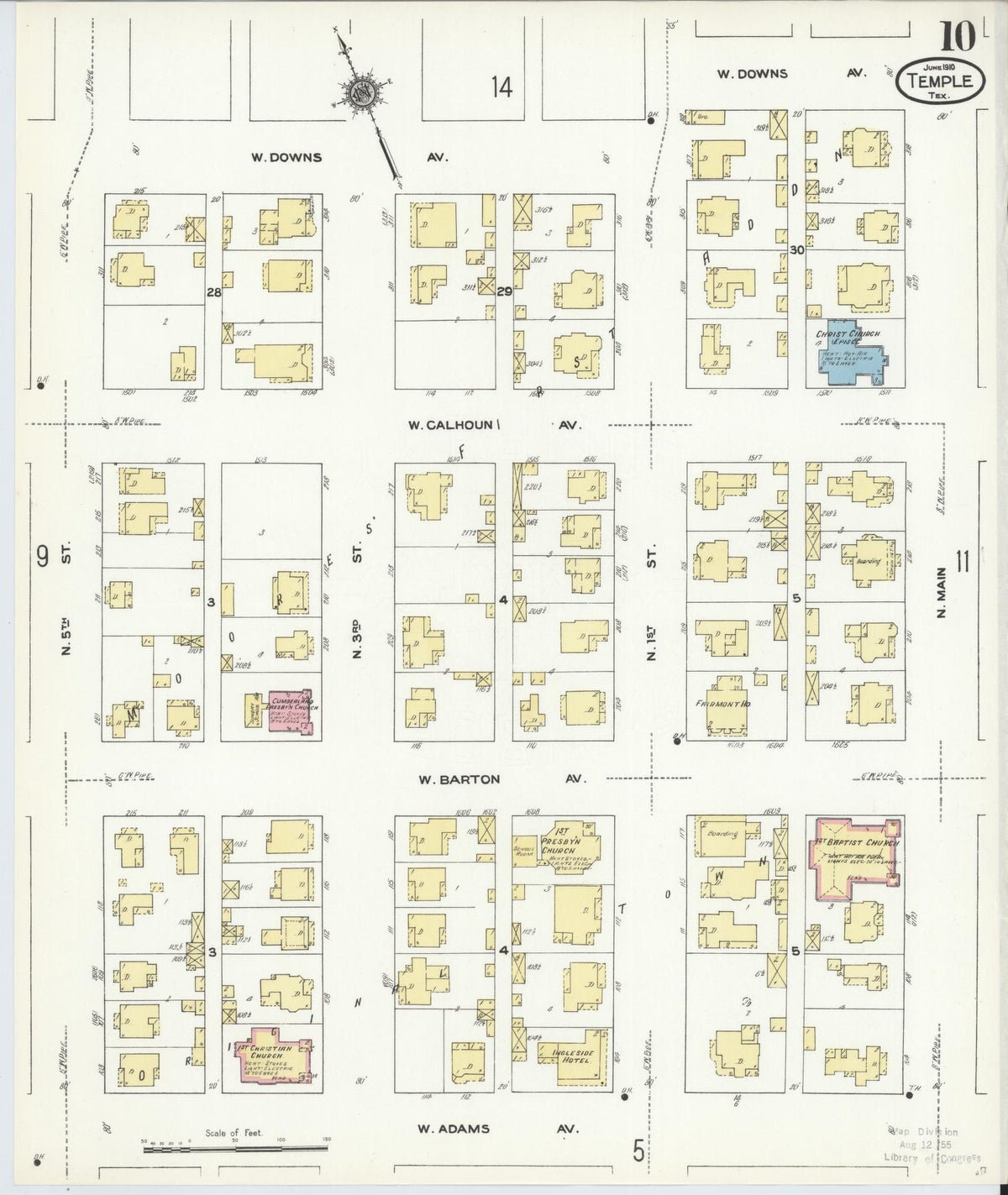 Sanborn Fire Insurance Map from Temple, Bell County, Texas (1910), Sheet #0010 - Historic Sanborn Fire Insurance Map Print, vintage old map wall art, antique decor, genealogy gift, Texas Texas map
